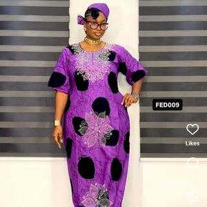 Purple Embroidered Maxi Dress with Headwrap